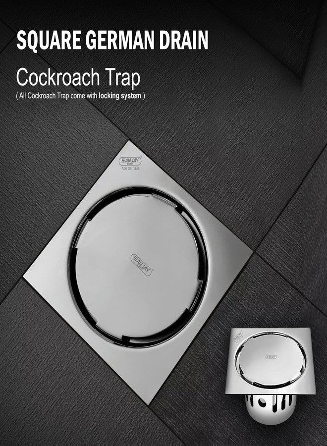Sanjay Chilly Square German Drain 6x6 INCH Cockroach Trap 304 Stainless Steel | Floor Drain Jali with Gloss Finish for Home and Kitchen - Image 3